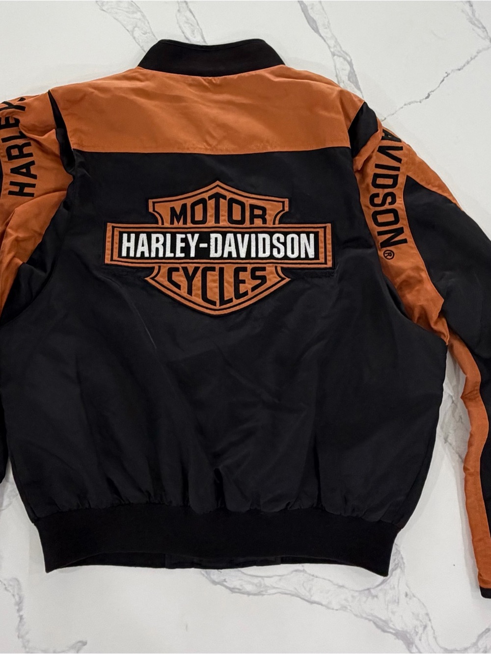 Vintage Harley Davidson Nylon Bomber Jacket Black Orange Size Mens Large Y2K